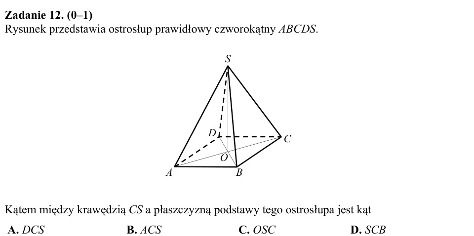 Zadanie 12: Kąt krawędzi z podstawą - matura matematyka 2015