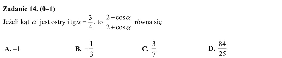 Zadanie 14: Wyrażenie z tangensem kąta - matura matematyka 2015