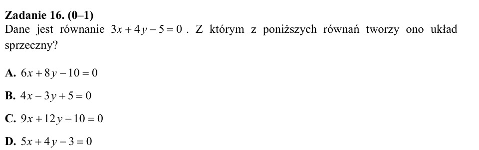 Zadanie 16: Sprzeczny układ równań - matura matematyka 2015