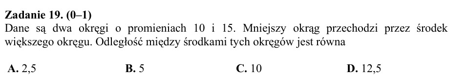Zadanie 19: Odległość środków okręgów - matura matematyka 2015