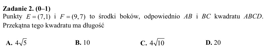 Zadanie 2: Długość przekątnej kwadratu - matura matematyka 2015