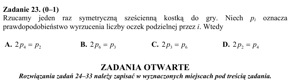 Zadanie 23: Prawdopodobieństwo liczby oczek - matura matematyka 2015