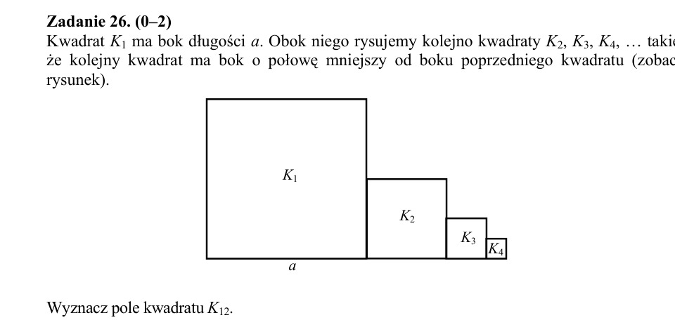 Zadanie 26: Pole dwunastego kwadratu - matura matematyka 2015