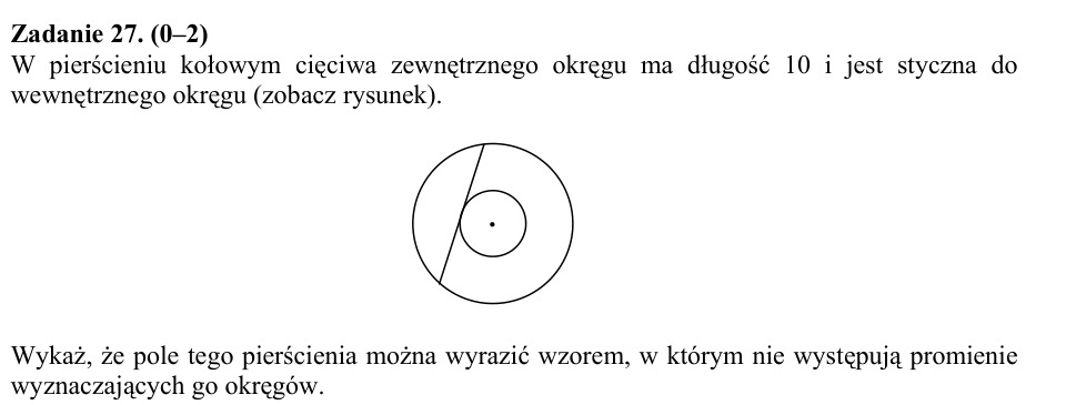 Zadanie 27: Pole pierścienia kołowego - matura matematyka 2015