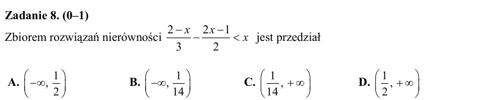 Zadanie 8: Zbiór rozwiązań nierówności - matura matematyka 2015
