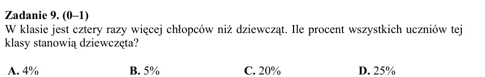 Zadanie 9: Procent dziewcząt w klasie - matura matematyka 2015