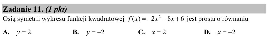 Zadanie 11: Oś symetrii paraboli - matura matematyka 2015