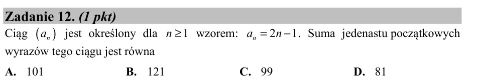 Zadanie 12: Suma początkowych wyrazów ciągu - matura matematyka 2015