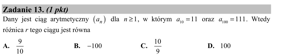 Zadanie 13: Różnica ciągu arytmetycznego - matura matematyka 2015