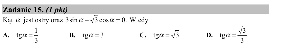 Zadanie 15: Tangens kąta ostrego - matura matematyka 2015