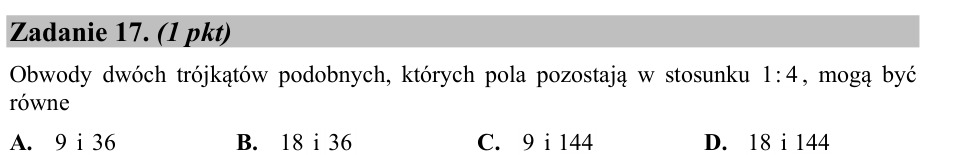 Zadanie 17: Obwody trójkątów podobnych - matura matematyka 2015