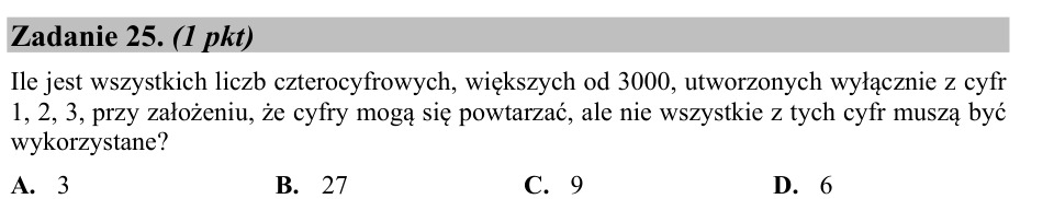 Zadanie 25: Liczby czterocyfrowe większe - matura matematyka 2015