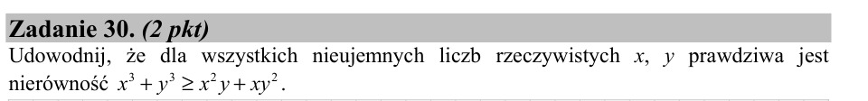 Zadanie 30: Nierówność dla liczb nieujemnych - matura matematyka 2015