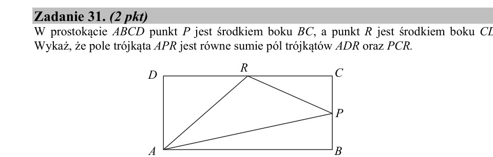 Zadanie 31: Pola trójkątów w prostokącie - matura matematyka 2015