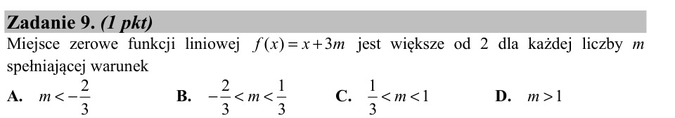 Zadanie 9: Warunek na miejsce zerowe - matura matematyka 2015
