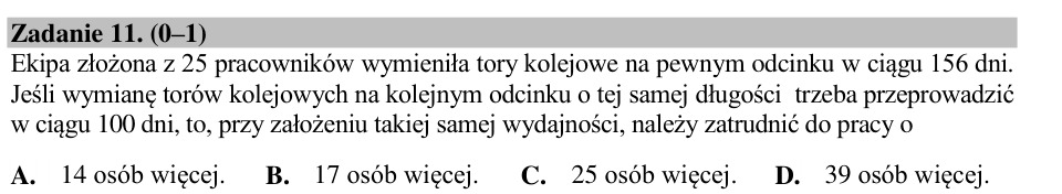 Zadanie 11: Ekipa przy wymianie torów - matura matematyka 2015