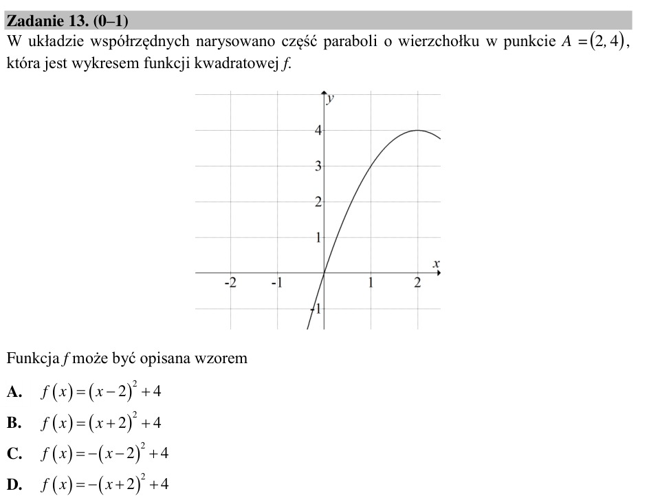 Zadanie 13: Wzór paraboli z wierzchołka - matura matematyka 2015