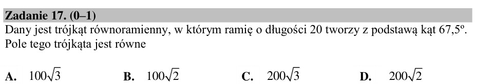 Zadanie 17: Pole trójkąta równoramiennego - matura matematyka 2015