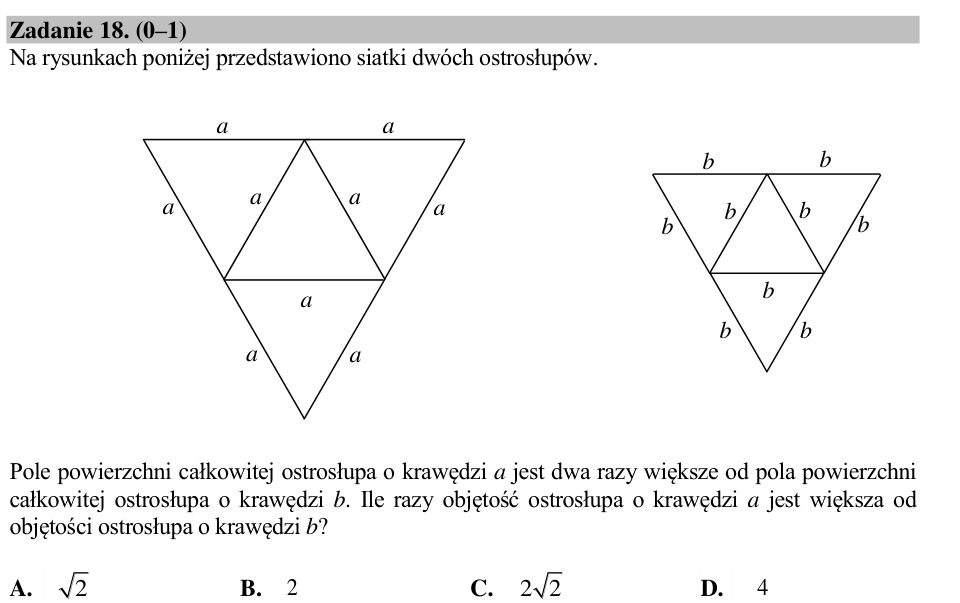 Zadanie 18: Stosunek objętości ostrosłupów - matura matematyka 2015