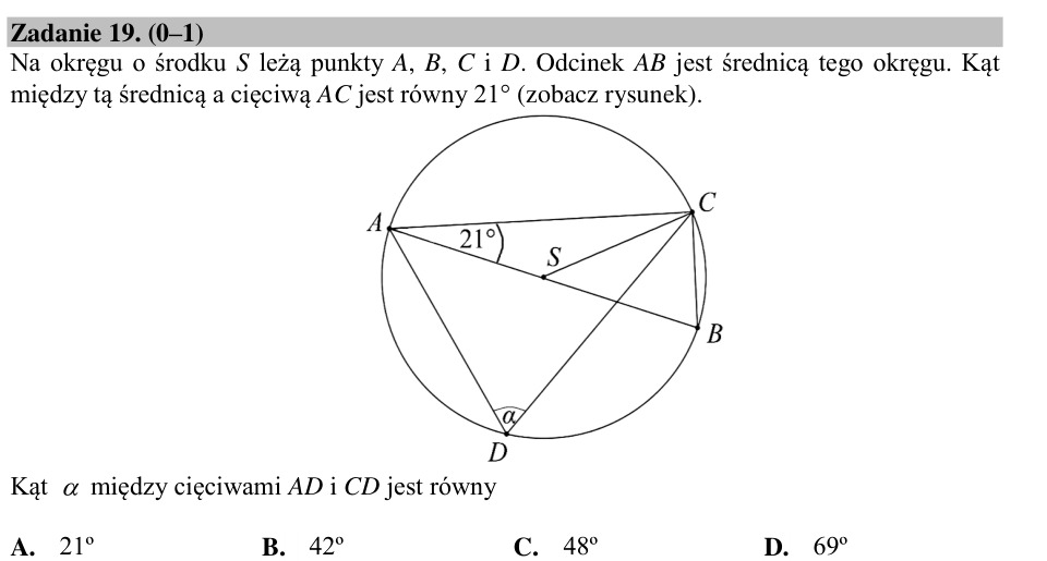 Zadanie 19: Kąt między cięciwami - matura matematyka 2015