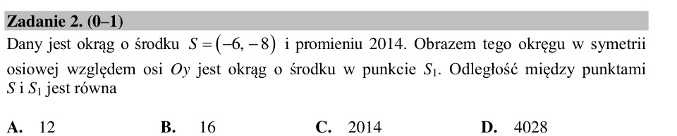 Zadanie 2: Odległość obrazu okręgu - matura matematyka 2015