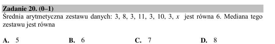 Zadanie 20: Mediana zestawu danych - matura matematyka 2015
