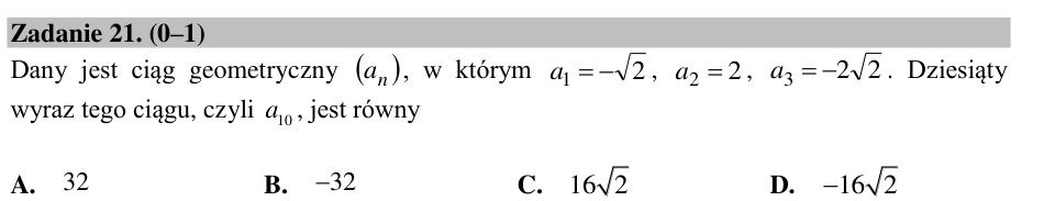 Zadanie 21: Dziesiąty wyraz ciągu - matura matematyka 2015