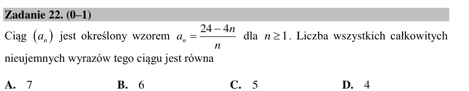 Zadanie 22: Całkowite nieujemne wyrazy ciągu - matura matematyka 2015