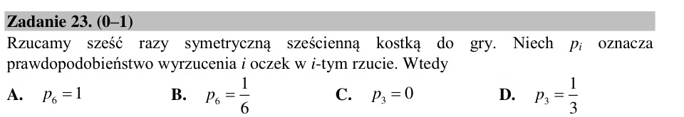 Zadanie 23: Prawdopodobieństwo rzutu kostką - matura matematyka 2015