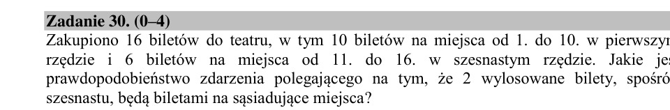 Zadanie 30: Bilety na sąsiadujące miejsca - matura matematyka 2015