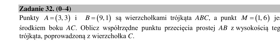 Zadanie 32: Przecięcie prostej z wysokością - matura matematyka 2015