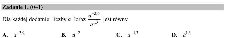 Zadanie 1: Iloraz potęg liczby - matura matematyka 2016