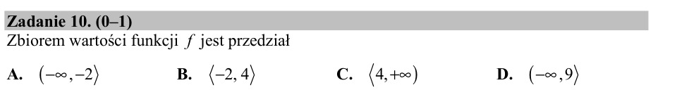 Zadanie 10: Zbiór wartości funkcji - matura matematyka 2016