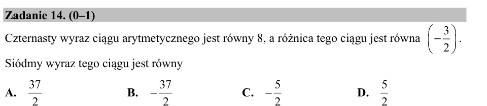 Zadanie 14: Siódmy wyraz ciągu - matura matematyka 2016