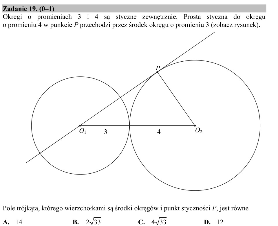 Zadanie 19: Pole trójkąta styczności - matura matematyka 2016