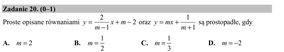 Zadanie 20: Współczynnik prostych prostopadłych - matura matematyka 2016