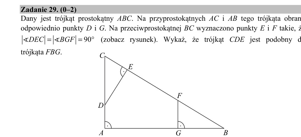 Zadanie 29: Podobieństwo trójkątów prostokątnych - matura matematyka 2016