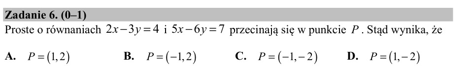 Zadanie 6: Punkt przecięcia prostych - matura matematyka 2016