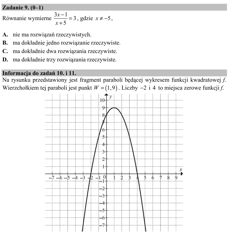 Zadanie 9: Liczba rozwiązań równania - matura matematyka 2016