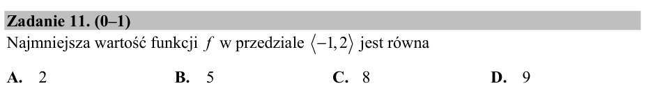 Zadanie 11: Najmniejsza wartość funkcji - matura matematyka 2016