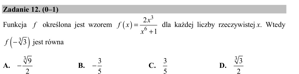 Zadanie 12: Wartość funkcji dla argumentu - matura matematyka 2016