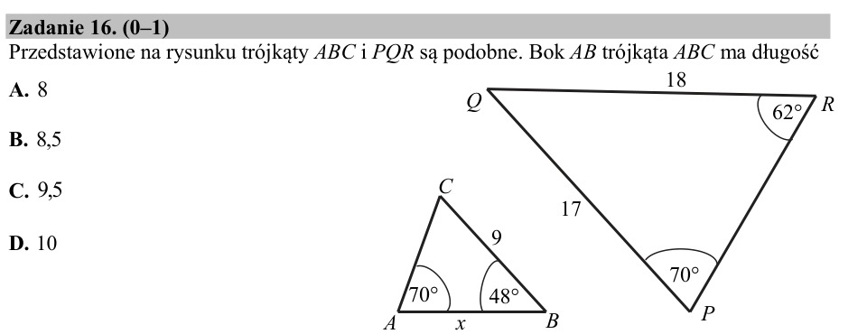Zadanie 16: Długość boku podobnego - matura matematyka 2016