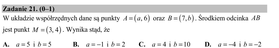 Zadanie 21: Współrzędne końców odcinka - matura matematyka 2016
