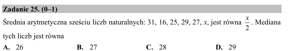 Zadanie 25: Mediana zestawu liczb - matura matematyka 2016