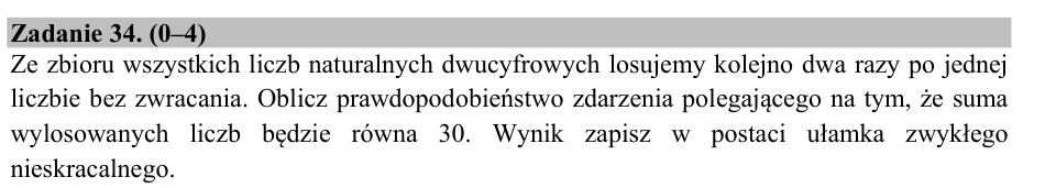 Zadanie 34: Prawdopodobieństwo sumy liczb - matura matematyka 2016