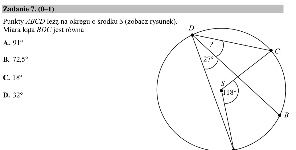 Zadanie 7: Miara kąta wpisanego - matura matematyka 2016