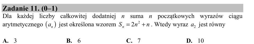 Zadanie 11: Drugi wyraz ciągu arytmetycznego - matura matematyka 2016