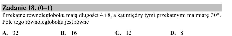 Zadanie 18: Pole równoległoboku z przekątnych - matura matematyka 2016