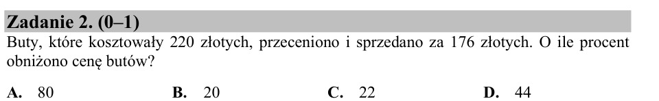 Zadanie 2: Procent obniżki ceny butów - matura matematyka 2016