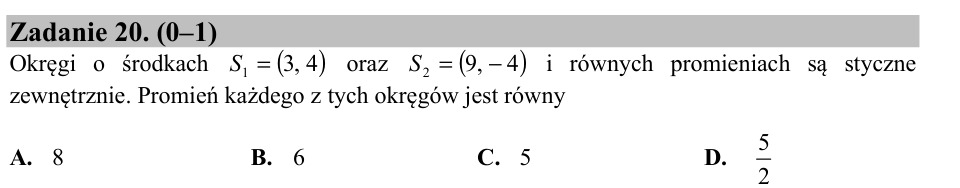 Zadanie 20: Promień okręgów stycznych - matura matematyka 2016